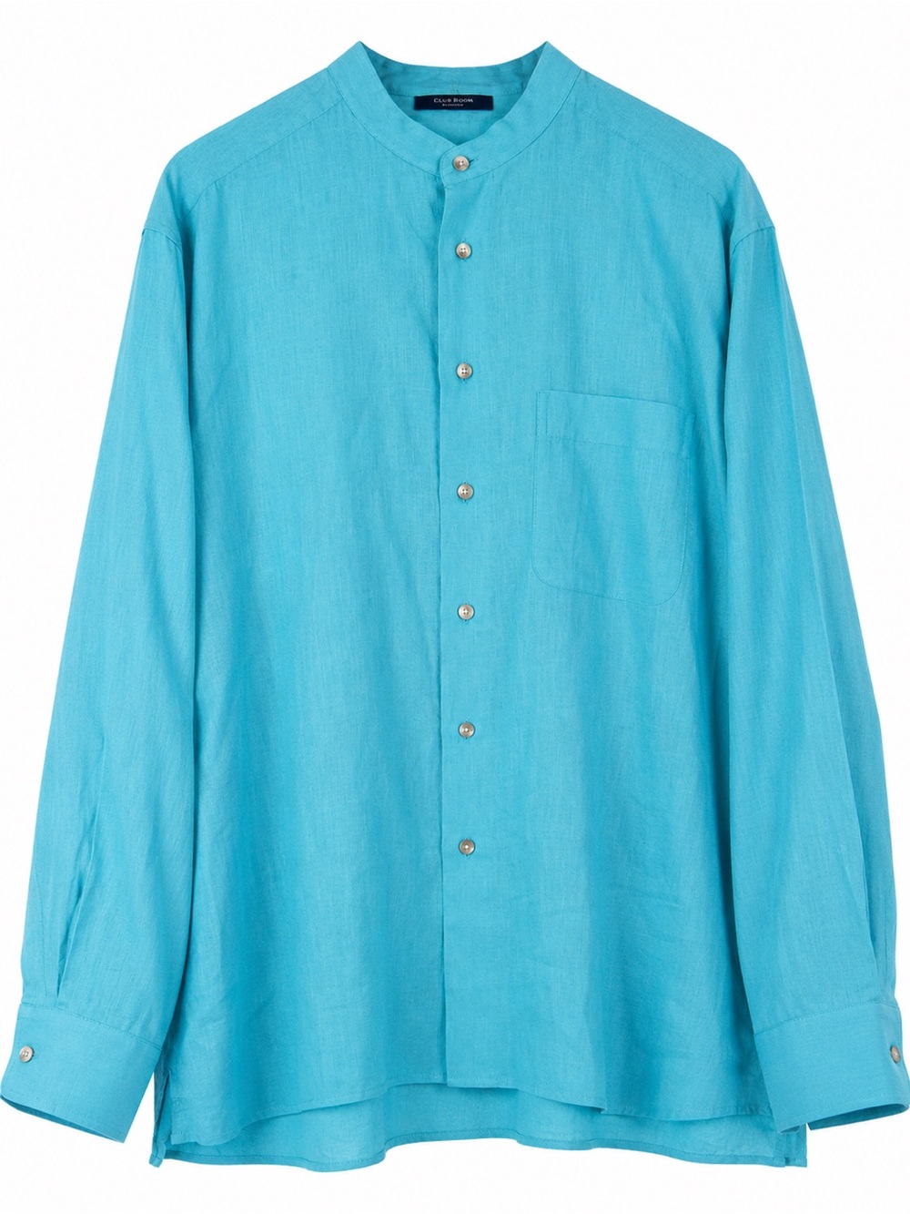 Paul Fredrick Lightweight Mandarin-Collar 100% linen Shirt Turquoise Blue XL